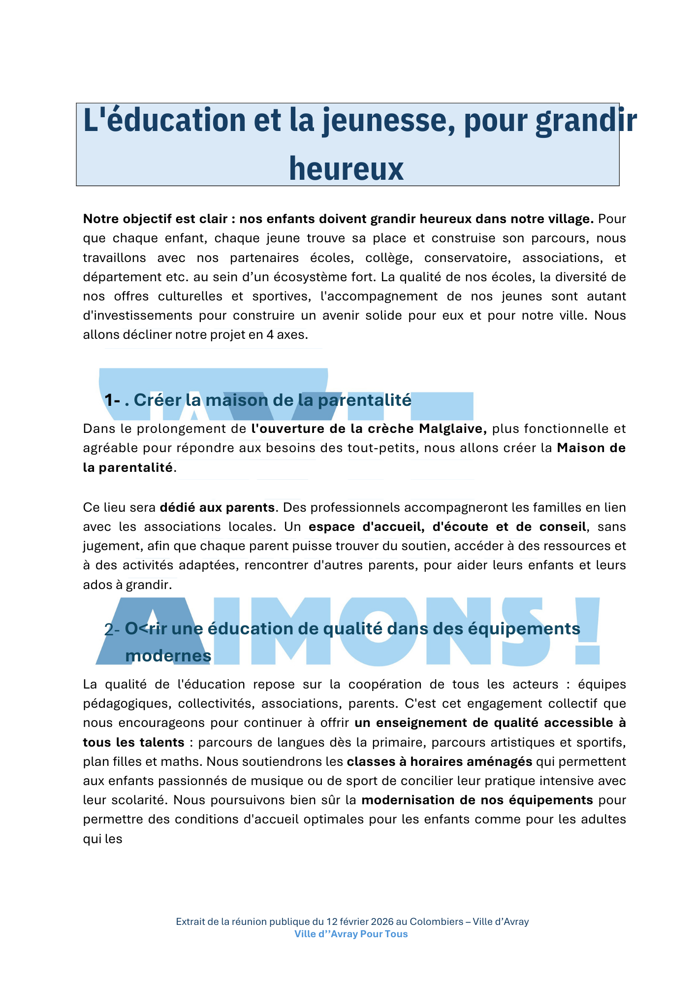 Focus Programme Ville d'Avray pour tous maire aline de marcillac