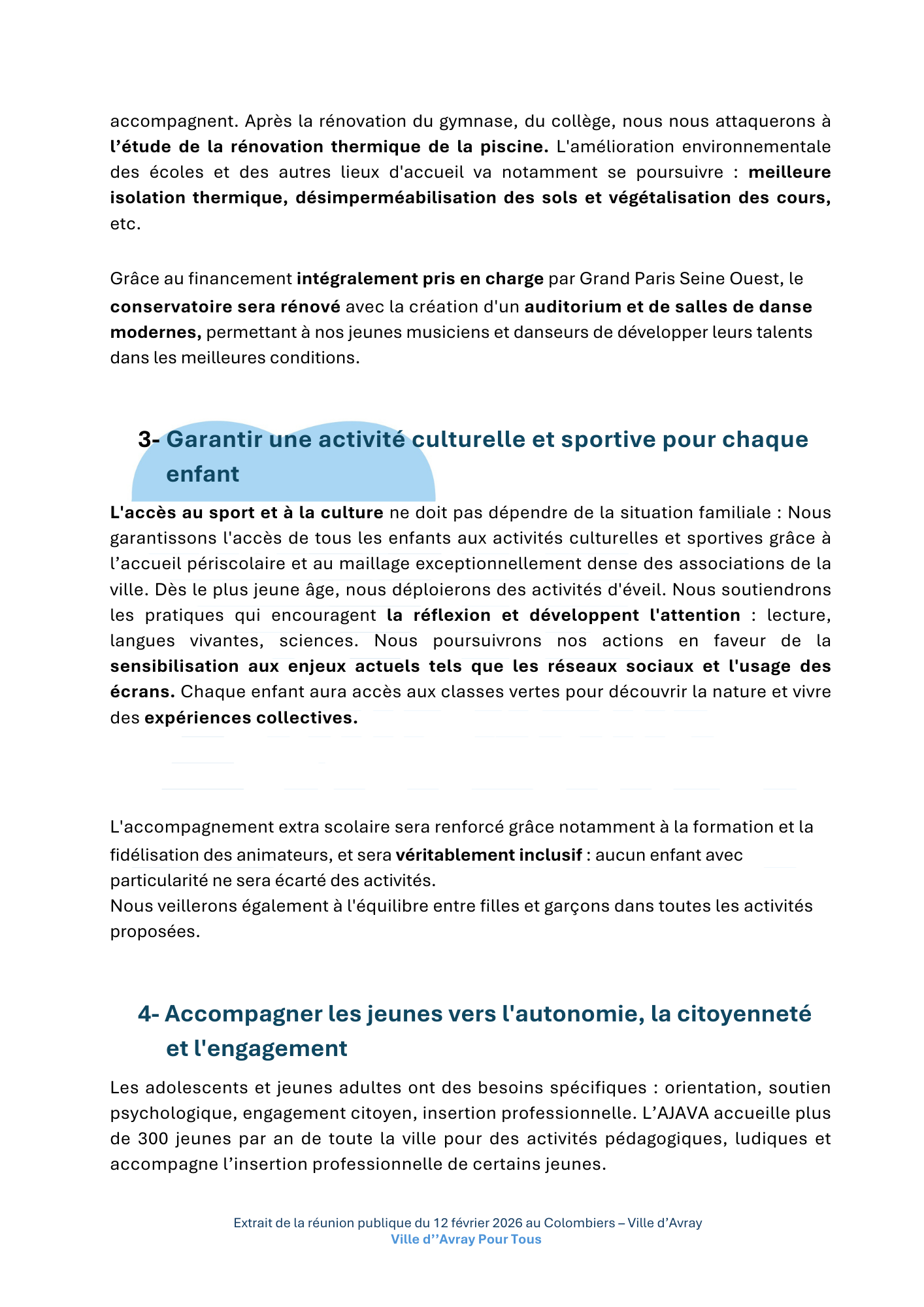 Focus Programme Ville d'Avray pour tous maire aline de marcillac