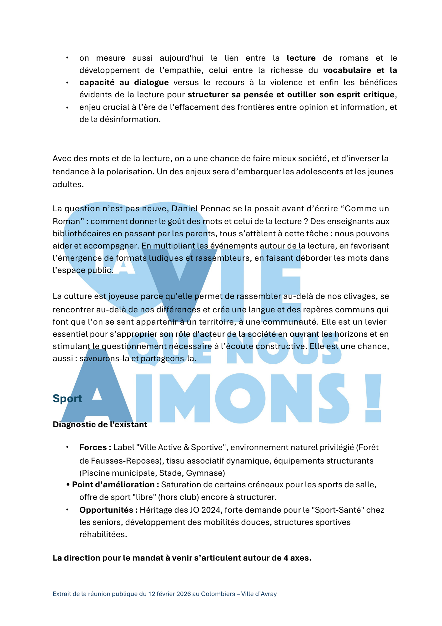 Focus Programme Ville d'Avray pour tous maire aline de marcillac